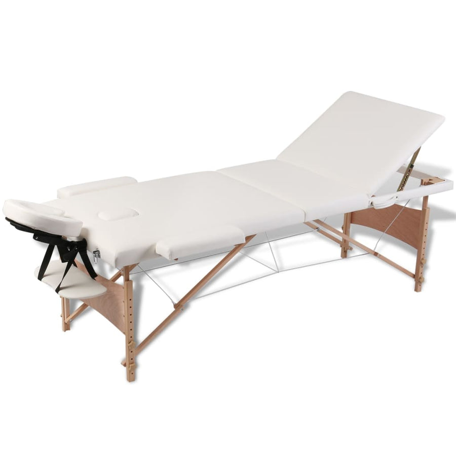 Inklapbare Massagetafel 3 Zones Met Houten Frame (Creme) Crèmewit