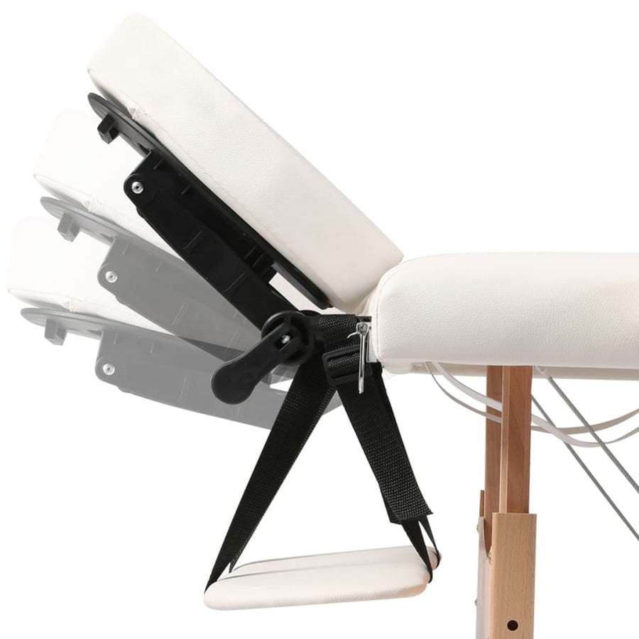 Inklapbare Massagetafel 3 Zones Met Houten Frame (Creme) Crèmewit