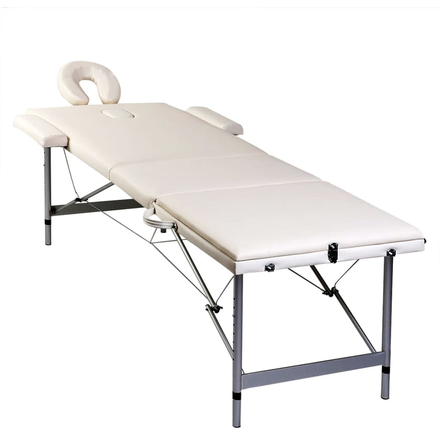 Inklapbare Massagetafel 3 Zones Met Aluminium Frame (Creme) Crèmewit