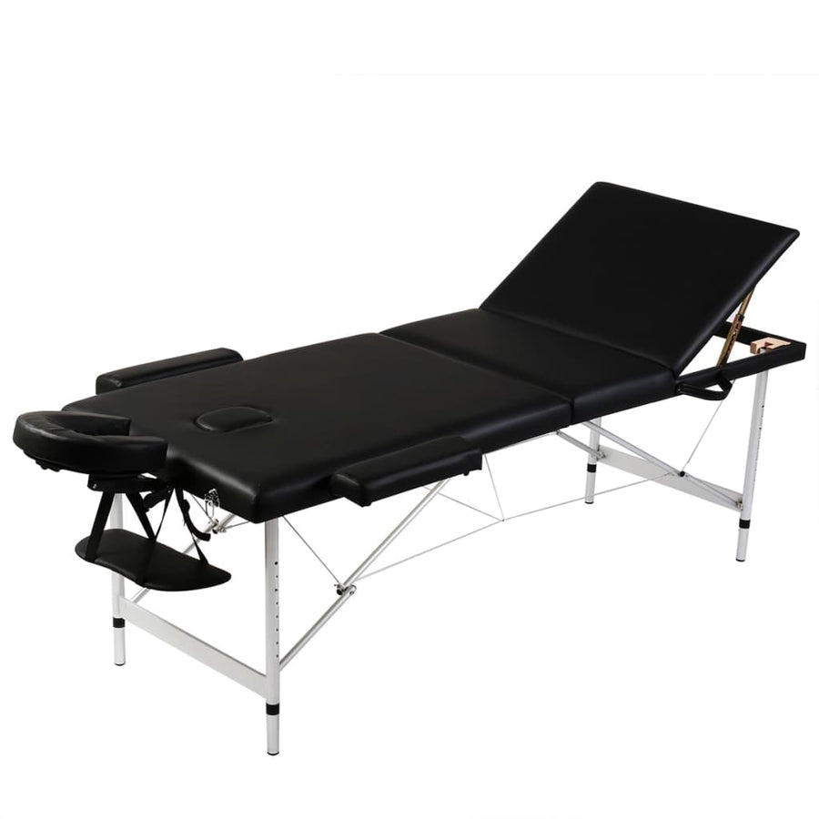 Inklapbare Massagetafel 3 Zones Met Aluminium Frame () Zwart