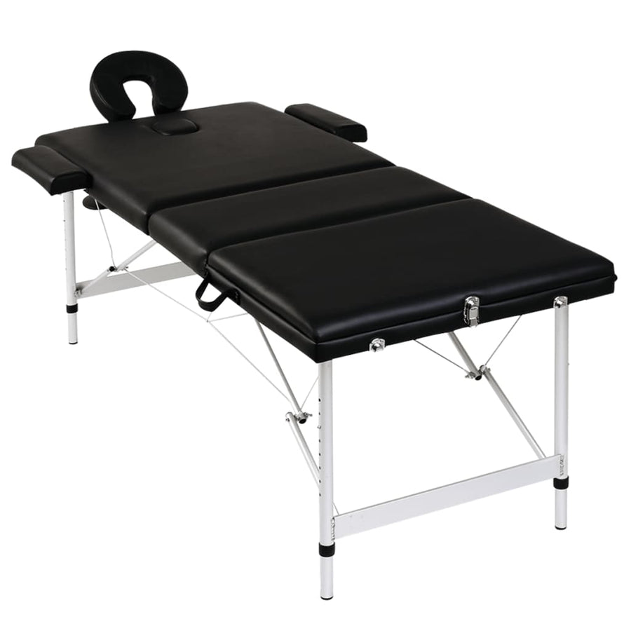 Inklapbare Massagetafel 3 Zones Met Aluminium Frame () Zwart