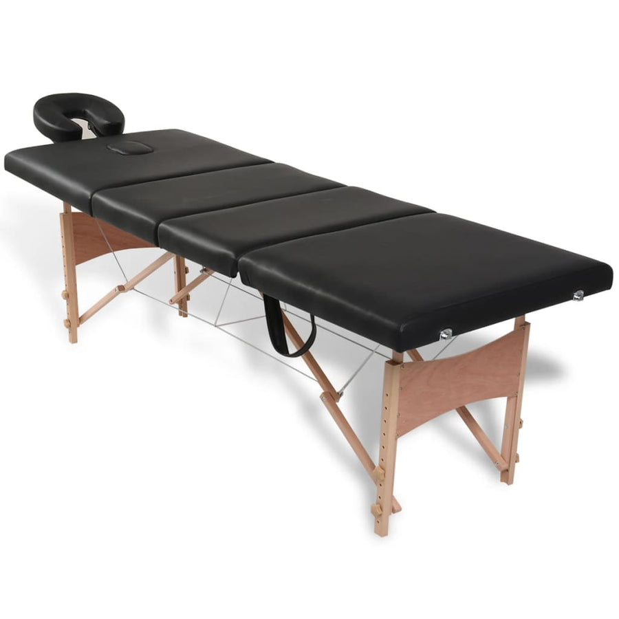 Inklapbare Massagetafel 4 Zones Met Houten Frame () Zwart