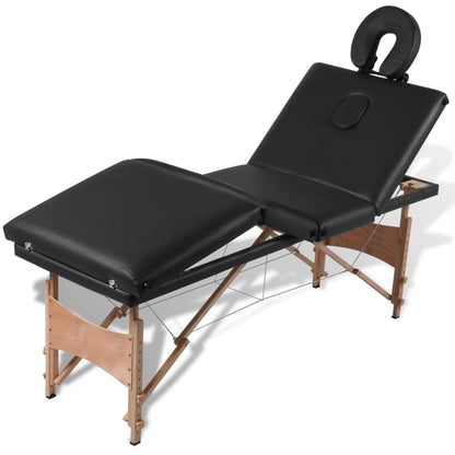 Inklapbare Massagetafel 4 Zones Met Houten Frame () Zwart