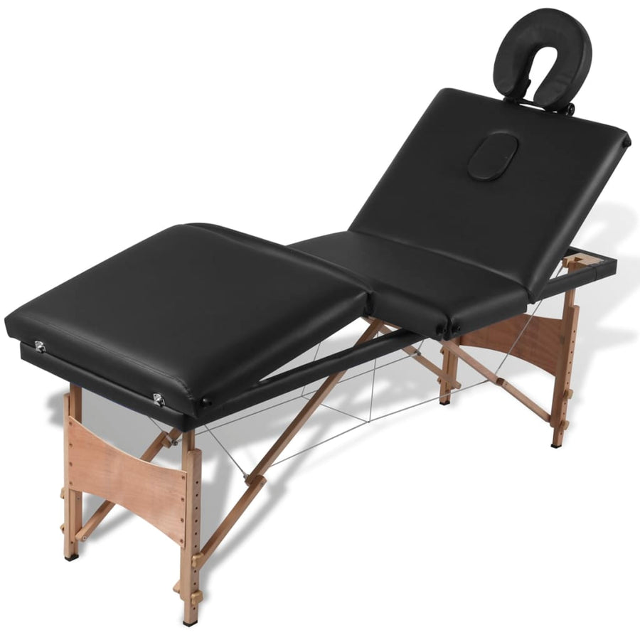 Inklapbare Massagetafel 4 Zones Met Houten Frame () Zwart