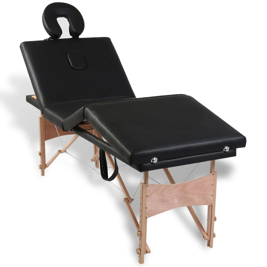 Inklapbare Massagetafel 4 Zones Met Houten Frame () Zwart