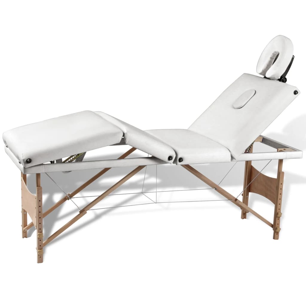 Inklapbare Massagetafel 4 Zones Met Houten Frame (Creme) Wit
