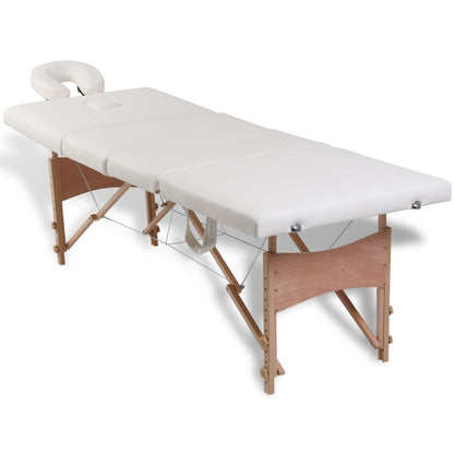 Inklapbare Massagetafel 4 Zones Met Houten Frame (Creme) Wit