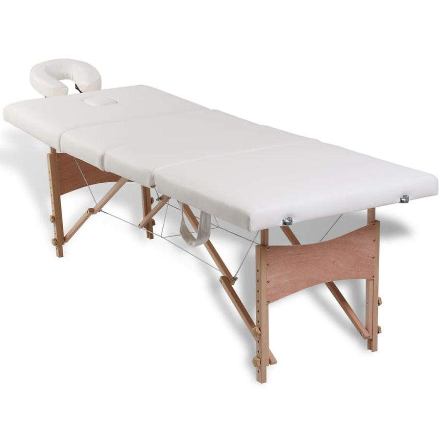 Inklapbare Massagetafel 4 Zones Met Houten Frame (Creme) Wit