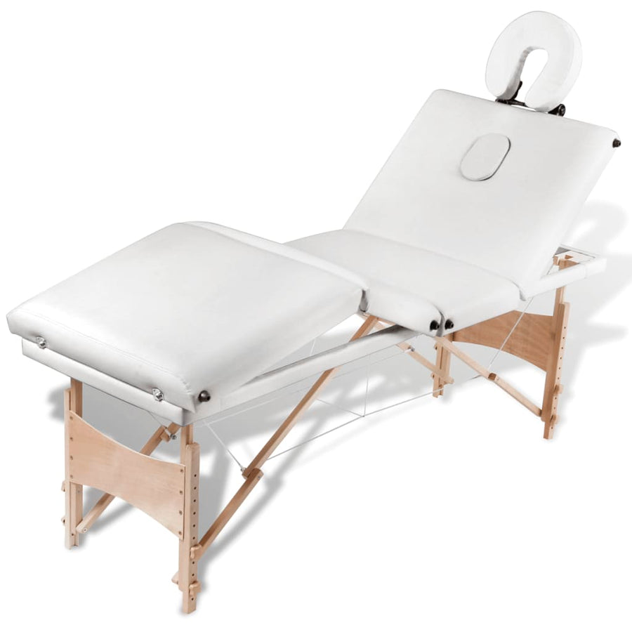 Inklapbare Massagetafel 4 Zones Met Houten Frame (Creme) Wit