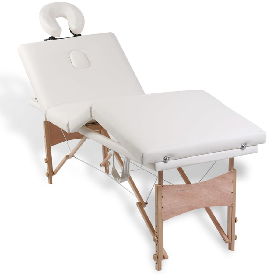 Inklapbare Massagetafel 4 Zones Met Houten Frame (Creme) Wit