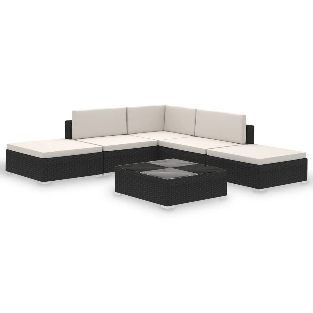 -Delige Loungeset Met Kussens Poly Rattan Zwart en wit