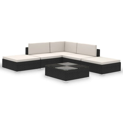 -Delige Loungeset Met Kussens Poly Rattan Zwart en wit