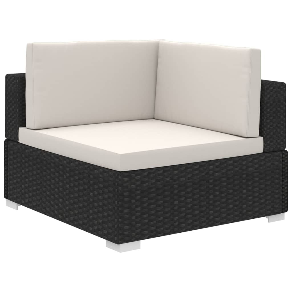 -Delige Loungeset Met Kussens Poly Rattan Zwart en wit