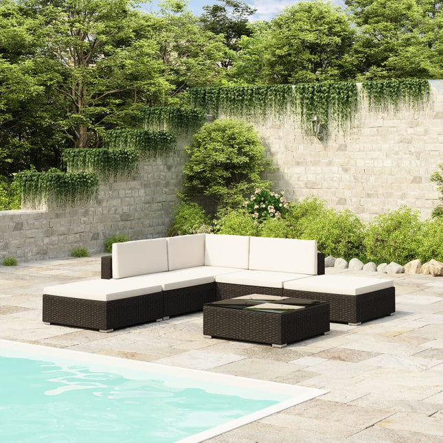 -Delige Loungeset Met Kussens Poly Rattan Zwart en wit