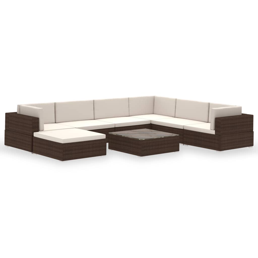 -Delige Loungeset Met Kussens Poly Rattan Bruin
