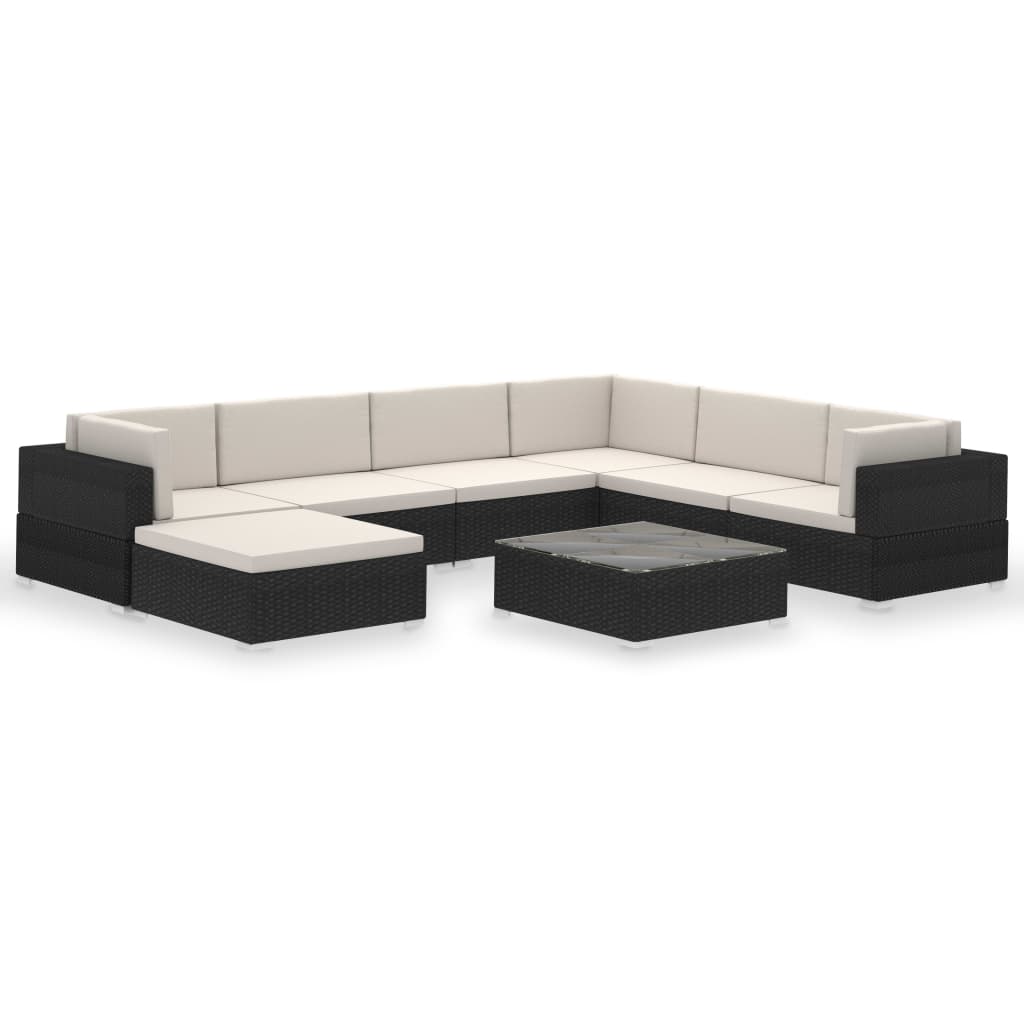 -Delige Loungeset Met Kussens Poly Rattan Zwart