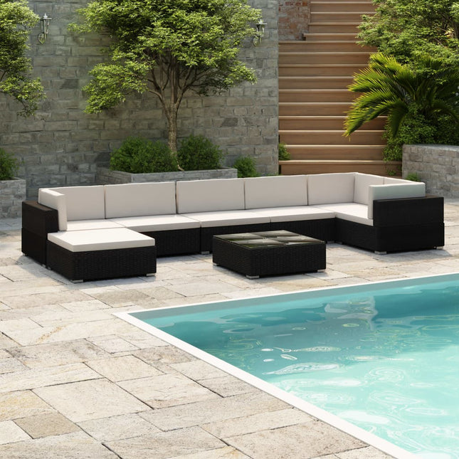 -Delige Loungeset Met Kussens Poly Rattan Zwart