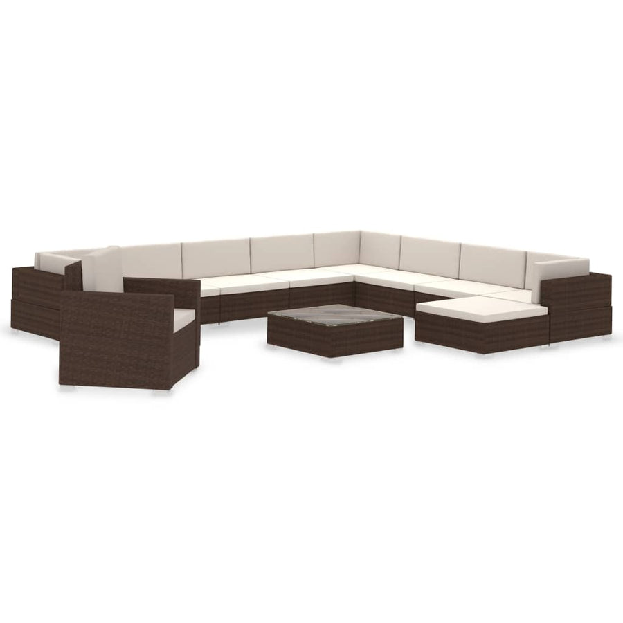 -Delige Loungeset Met Kussens Poly Rattan Bruin