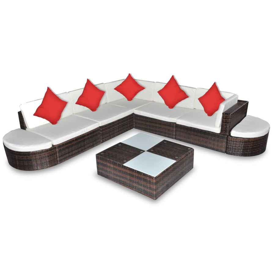 -Delige Loungeset Met Kussens Poly Rattan Bruin