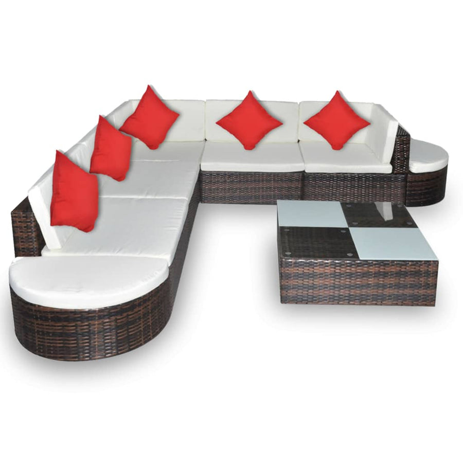 -Delige Loungeset Met Kussens Poly Rattan Bruin