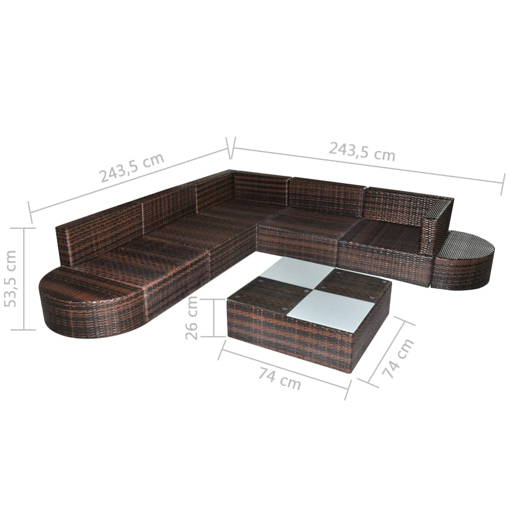 -Delige Loungeset Met Kussens Poly Rattan Bruin