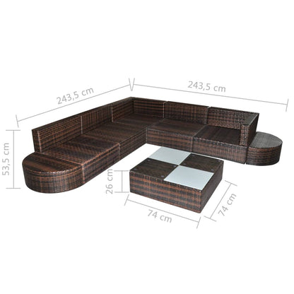 -Delige Loungeset Met Kussens Poly Rattan Bruin