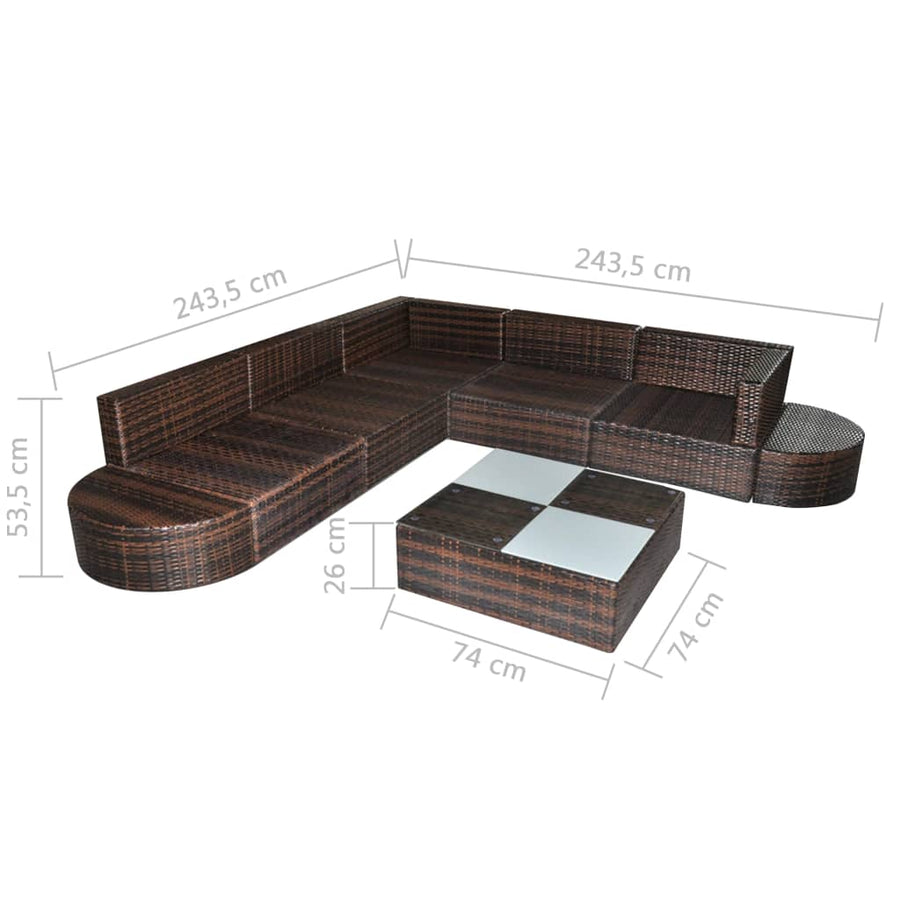 -Delige Loungeset Met Kussens Poly Rattan Bruin