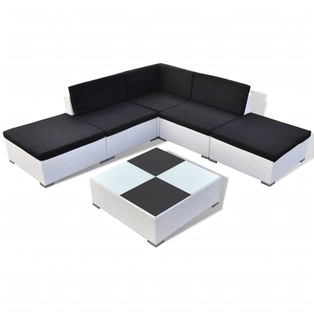 -Delige Loungeset Met Kussens Poly Rattan Wit en zwart
