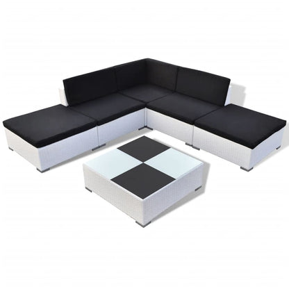 -Delige Loungeset Met Kussens Poly Rattan Wit en zwart