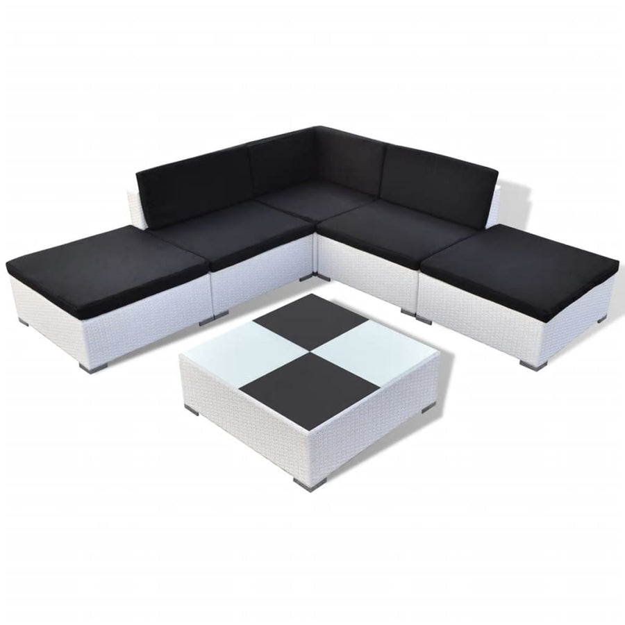 -Delige Loungeset Met Kussens Poly Rattan Wit en zwart