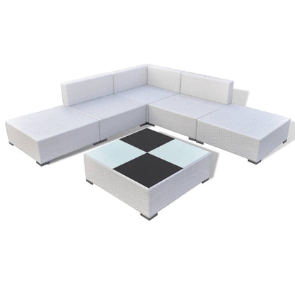 -Delige Loungeset Met Kussens Poly Rattan Wit en zwart