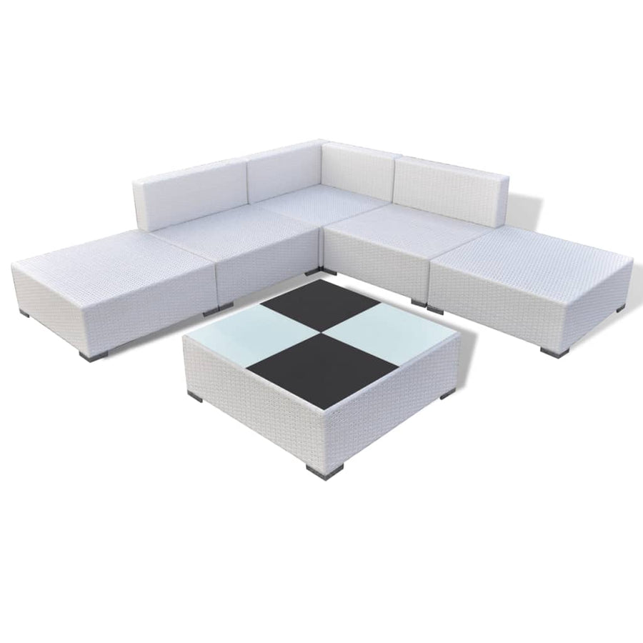 -Delige Loungeset Met Kussens Poly Rattan Wit en zwart