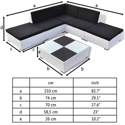 -Delige Loungeset Met Kussens Poly Rattan Wit en zwart