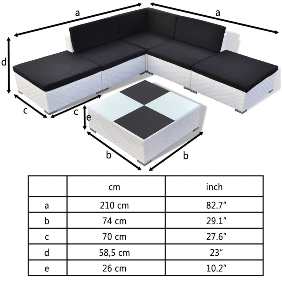 -Delige Loungeset Met Kussens Poly Rattan Wit en zwart