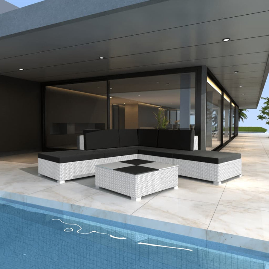 -Delige Loungeset Met Kussens Poly Rattan Wit en zwart