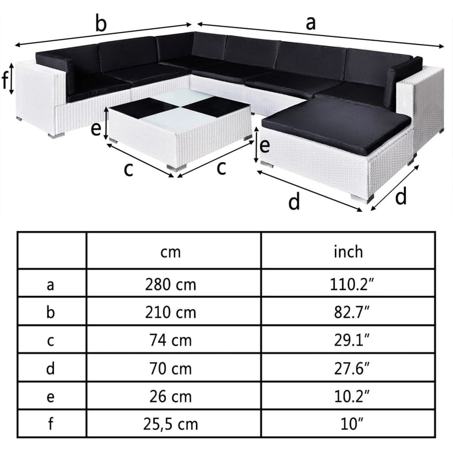 -Delige Loungeset Met Kussens Poly Rattan Wit