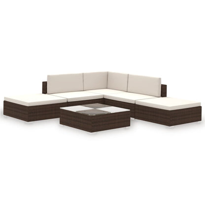 6-Delige Loungeset Met Kussens Poly Rattan Bruin