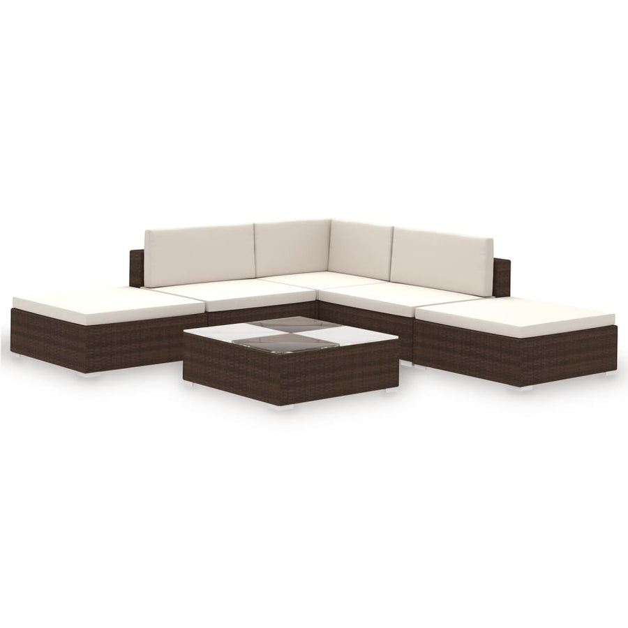 6-Delige Loungeset Met Kussens Poly Rattan Bruin