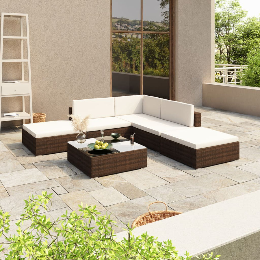 6-Delige Loungeset Met Kussens Poly Rattan Bruin
