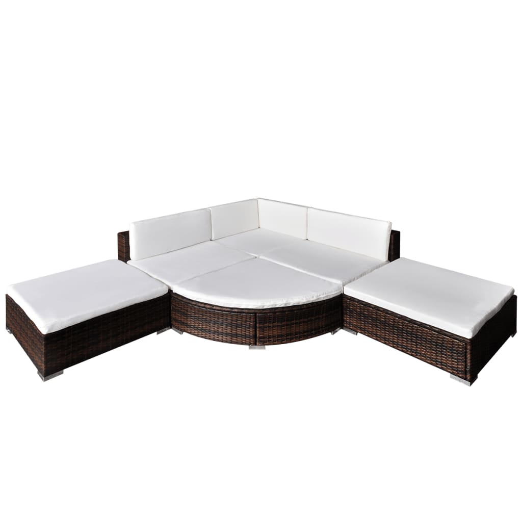 -Delige Loungeset Met Kussens Poly Rattan Bruin