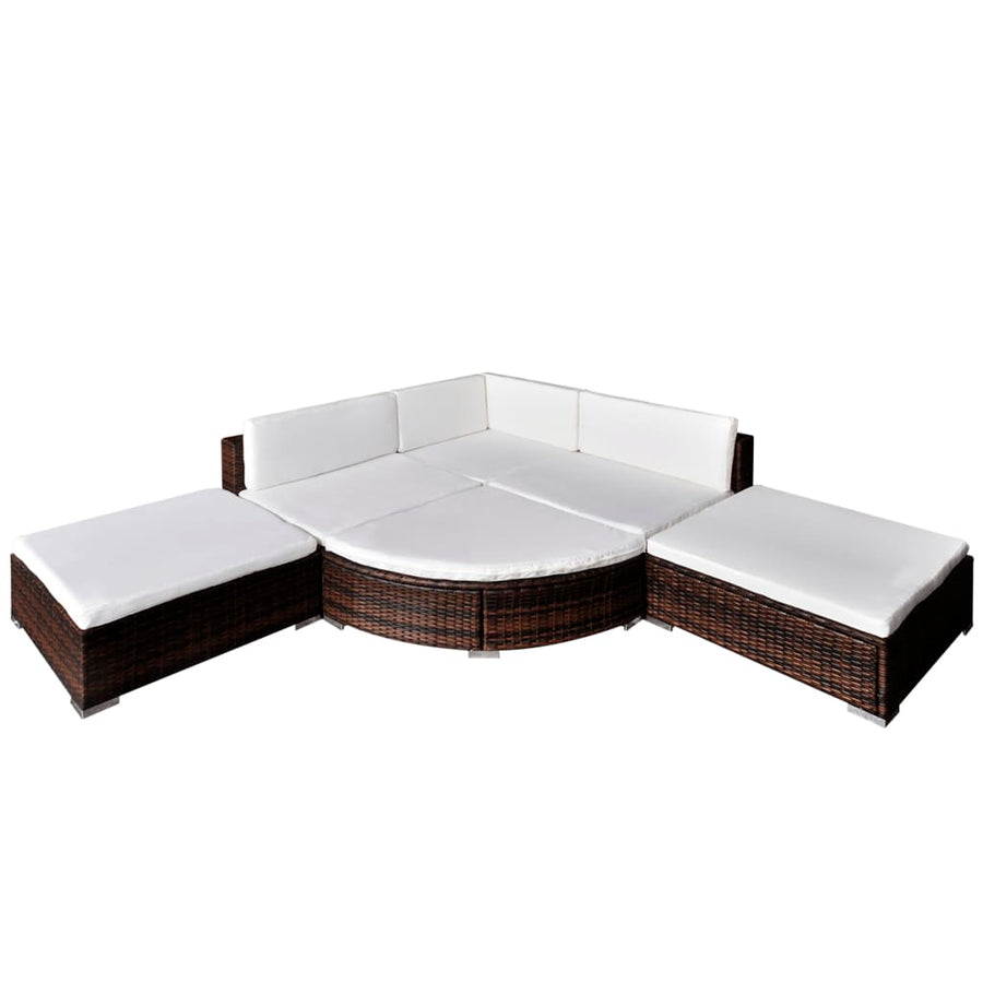 -Delige Loungeset Met Kussens Poly Rattan Bruin