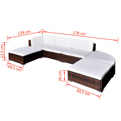 -Delige Loungeset Met Kussens Poly Rattan Bruin