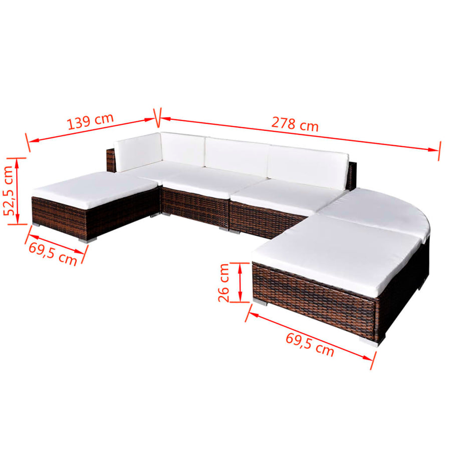 -Delige Loungeset Met Kussens Poly Rattan Bruin