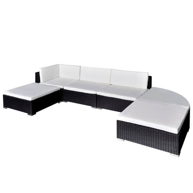 -Delige Loungeset Met Kussens Poly Rattan Zwart