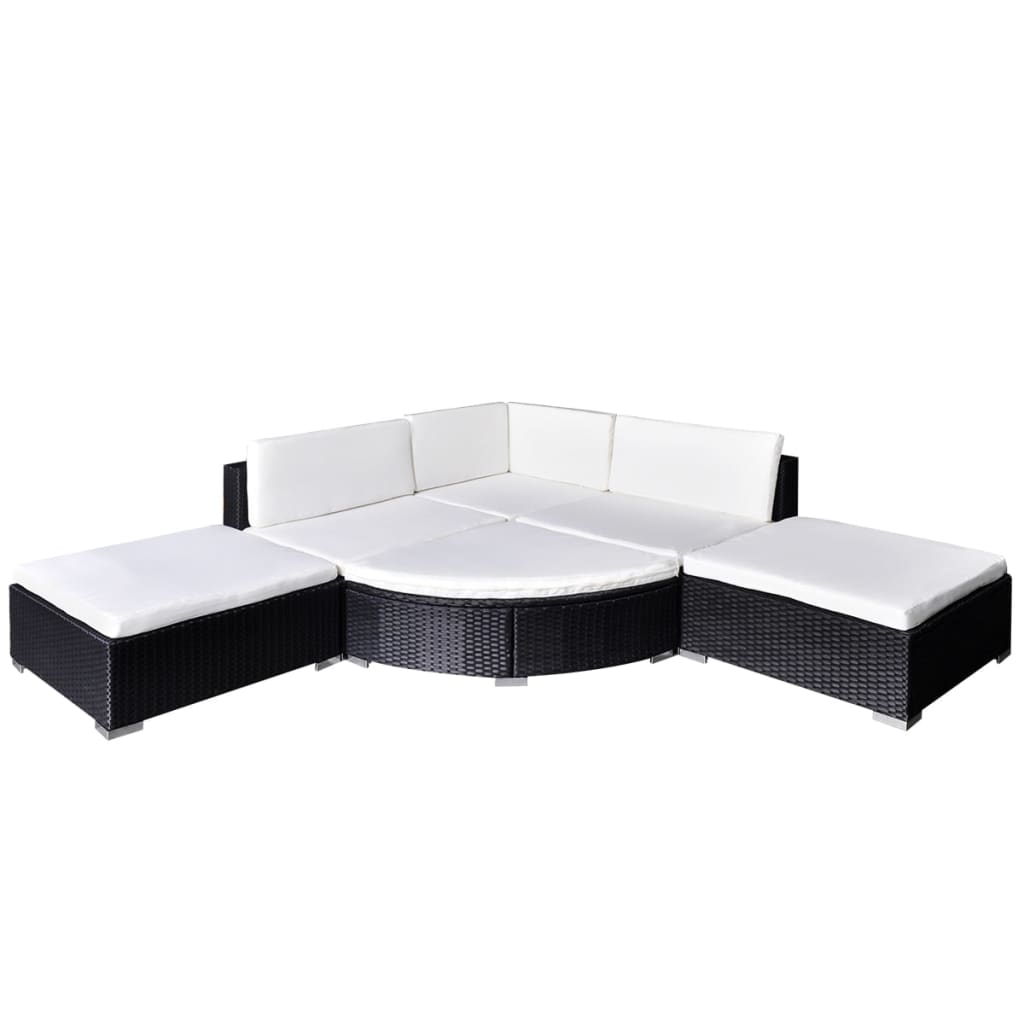 -Delige Loungeset Met Kussens Poly Rattan Zwart