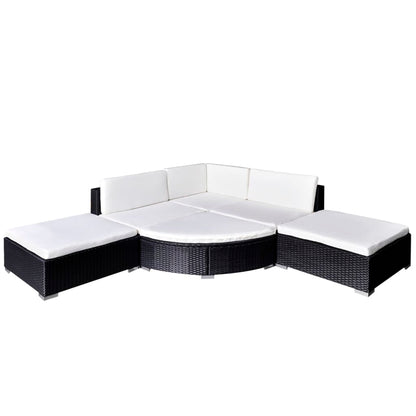 -Delige Loungeset Met Kussens Poly Rattan Zwart