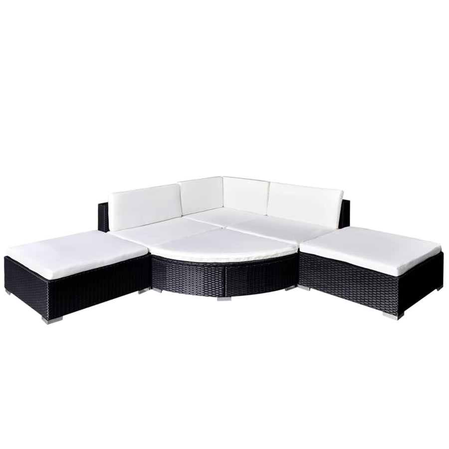 -Delige Loungeset Met Kussens Poly Rattan Zwart