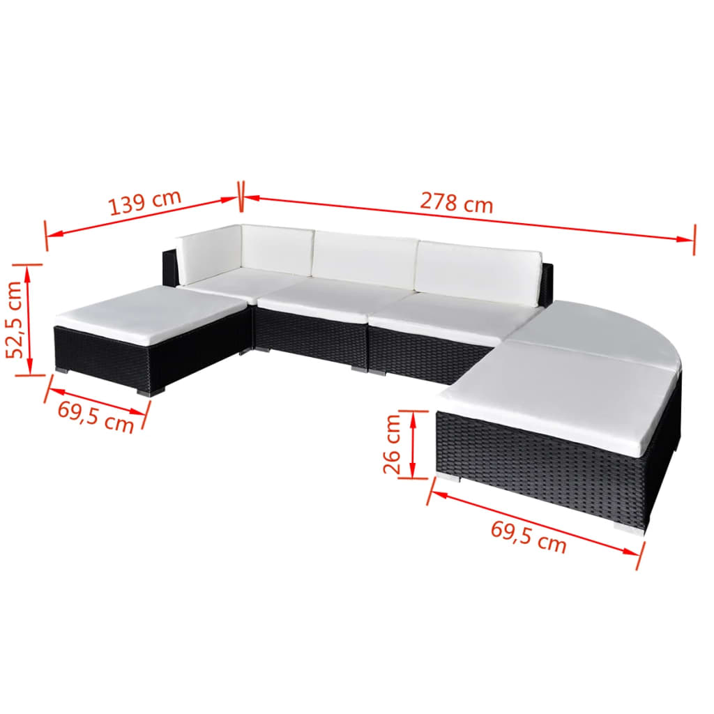 -Delige Loungeset Met Kussens Poly Rattan Zwart