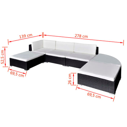 -Delige Loungeset Met Kussens Poly Rattan Zwart