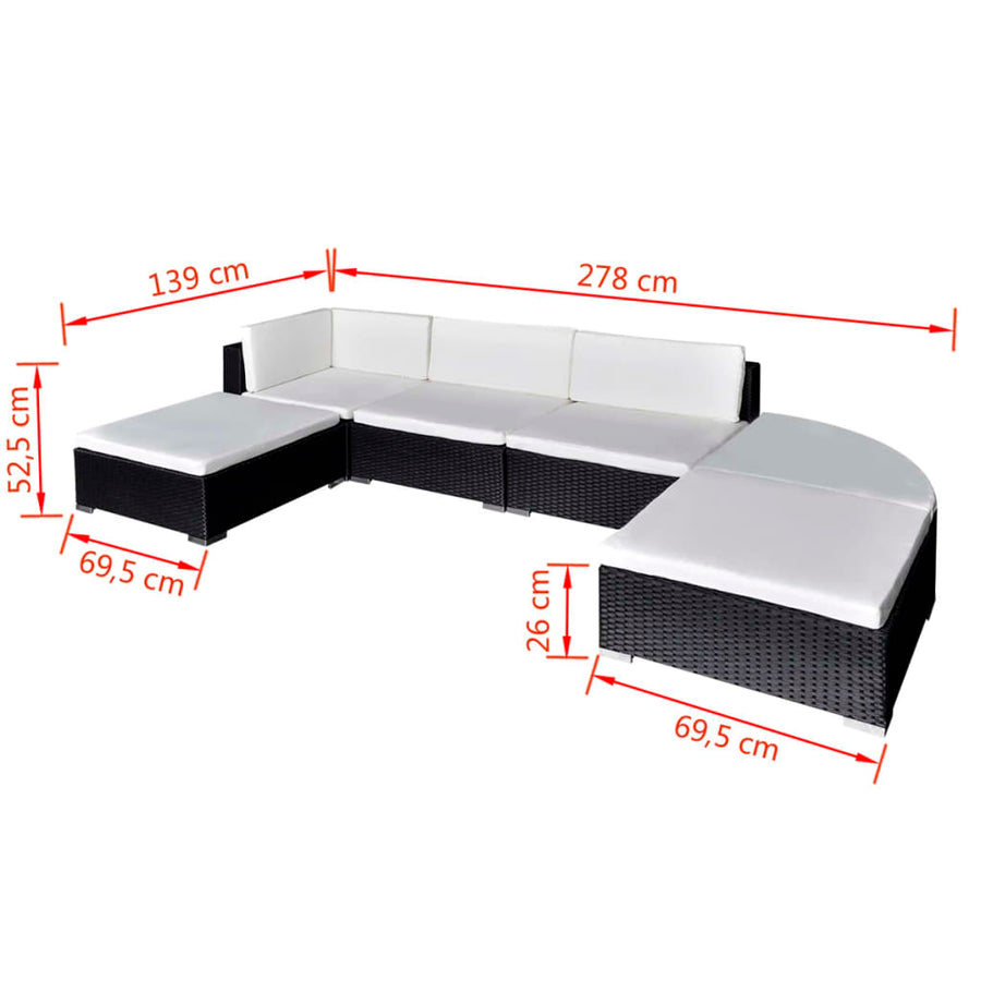 -Delige Loungeset Met Kussens Poly Rattan Zwart